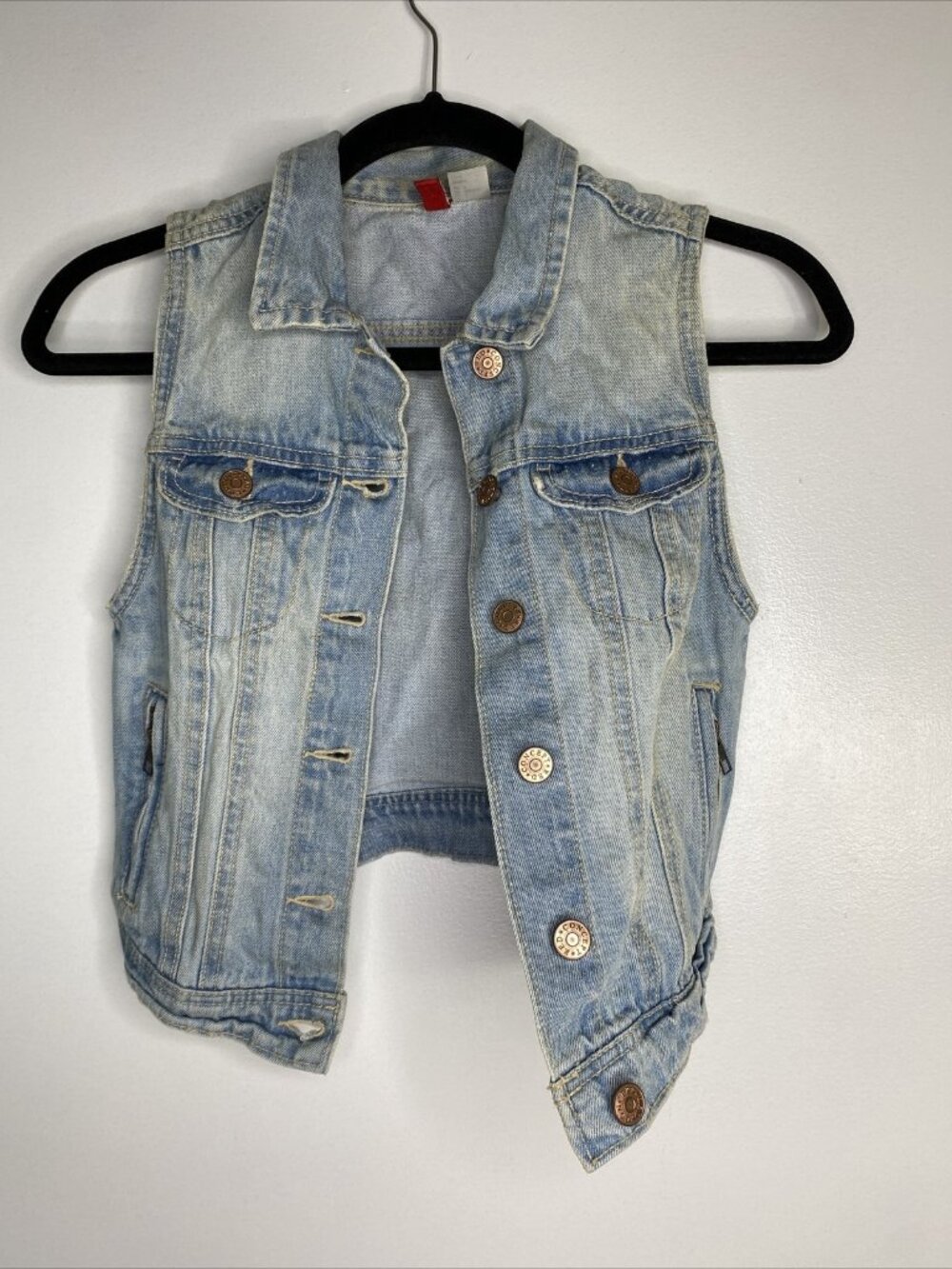 H&M Size 4 Light Wash 100% Cotton Blue Cropped Denim Jean Vest 2000s - Picture 2 of 6